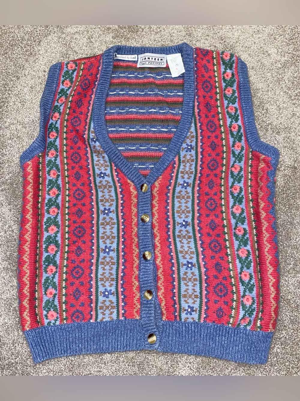 Vintage Jantzen Petites Sweater Vest Size M Floral Colorful Cottagecore Buttons